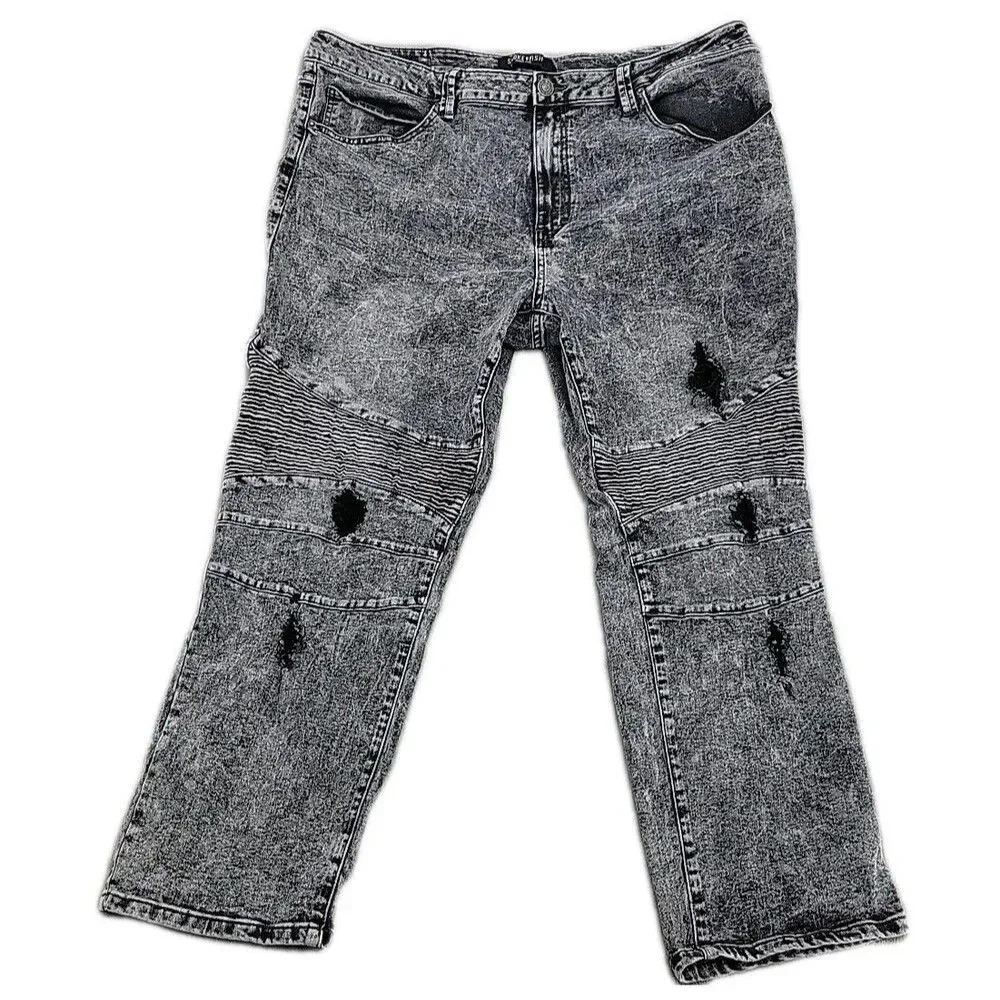 Smoke & Ash Mens Moto Jeans Measures Size 42x28 Gray Reinforced Straight Stretch